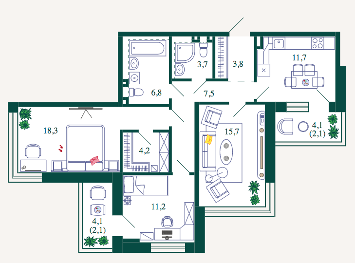 Продажа 3-комнатной элитной квартиры в ЖК Shagal. площадь 87.10м2. цена: 30 133 845 руб