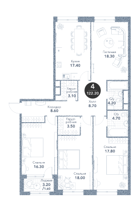 Продажа 4-комнатной элитной квартиры в ЖК Серебряный фонтан, площадь 122.20м2, цена: 59 587 891 руб.