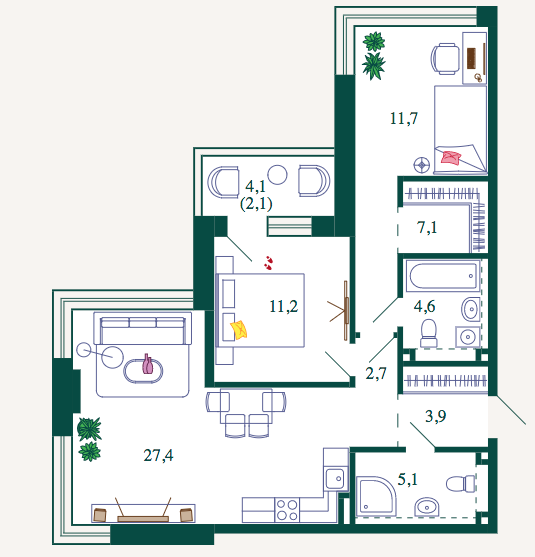 Продажа 2-комнатной элитной квартиры в ЖК Shagal. площадь 75.80м2. цена: 28 172 945 руб