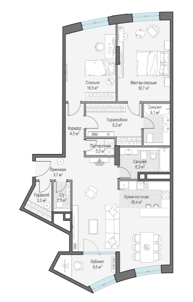 Продажа 3-комнатной элитной квартиры в ЖК Врубеля, 4. площадь 119.40м2. цена: 65 190 000 руб