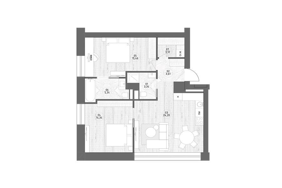 Продажа 3-комнатных  апартаментов в ЖК Verdi, площадь 73.70м2, цена: 28 654 200 руб.