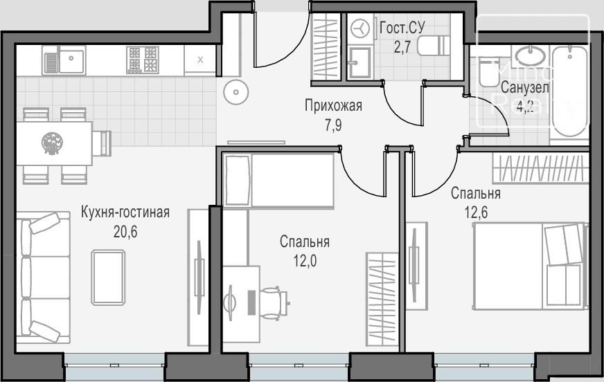 Продажа 2-комнатной элитной квартиры в ЖК Достижение. площадь 60.06м2. цена: 28 820 000 руб