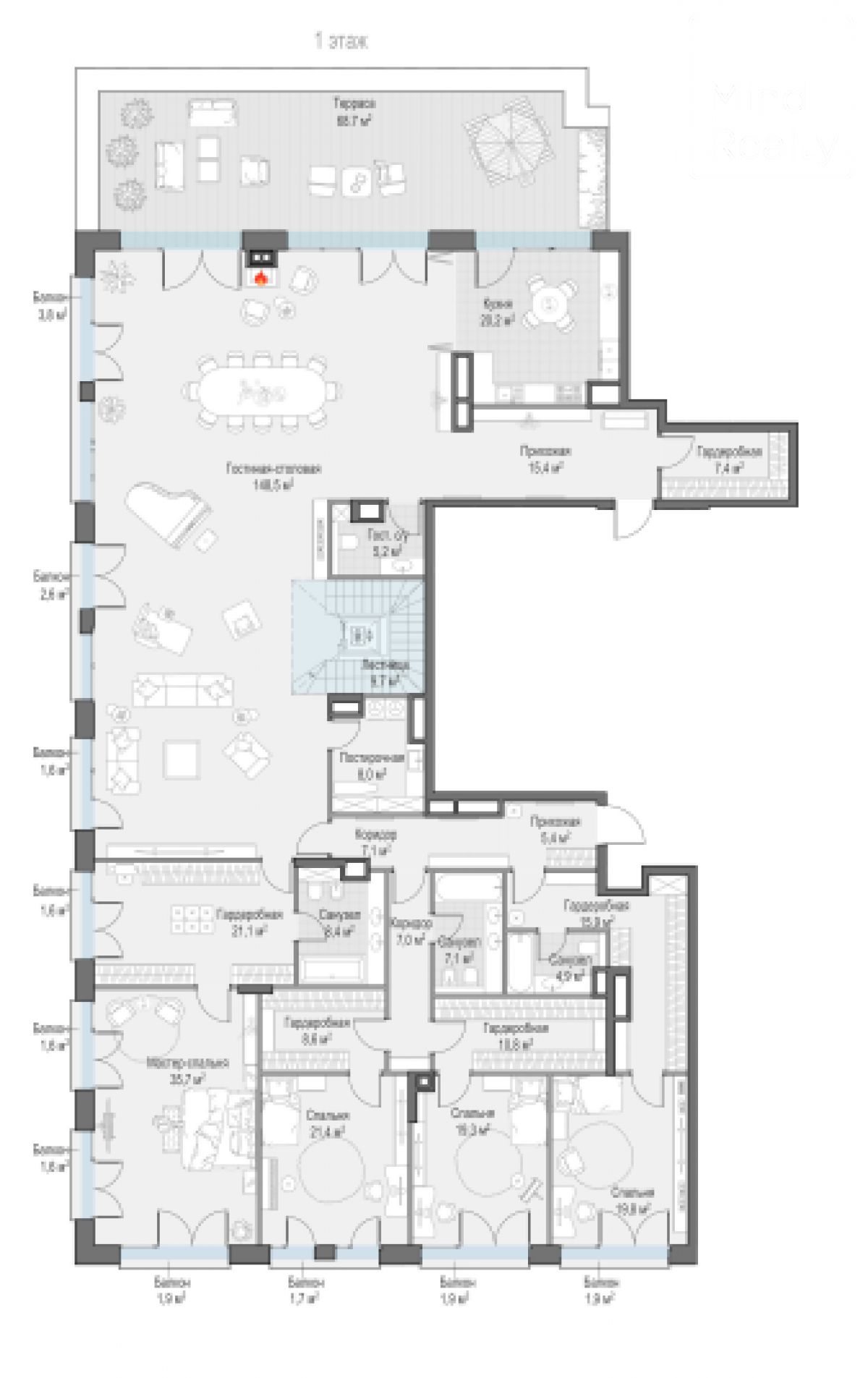 Продажа 7-комнатной элитной квартиры в ЖК Обыденский1. площадь 428.50м2