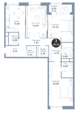 Продажа 3-комнатной элитной квартиры в ЖК Серебряный фонтан. площадь 103.10м2. цена: 46 680 715 руб