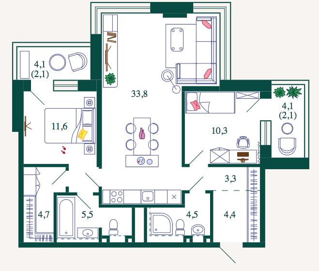 Продажа 3-комнатной элитной квартиры в ЖК Shagal. площадь 82.30м2. цена: 29 462 601 руб