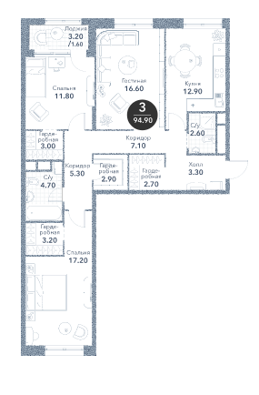 Продажа 3-комнатной элитной квартиры в ЖК Серебряный фонтан. площадь 94.90м2. цена: 44 373 266 руб