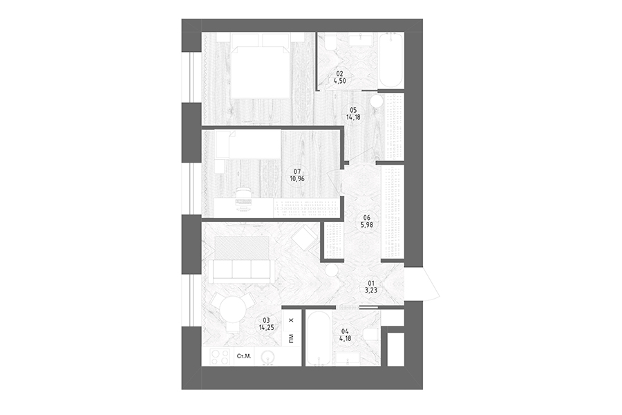 Продажа 2-комнатных  апартаментов в ЖК Verdi, площадь 59.80м2, цена: 23 084 000 руб.