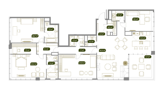 Продажа 5-комнатной элитной квартиры в ЖК West Garden. площадь 205.90м2. цена: 174 650 000 руб