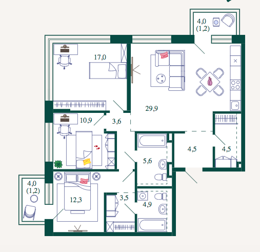 Продажа 4-комнатной элитной квартиры в ЖК Shagal, площадь 99.10м2, цена: 36 931 245 руб.