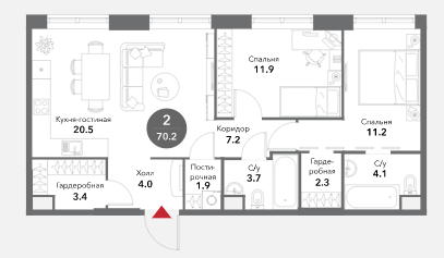Продажа 3-комнатной элитной квартиры в ЖК Voxhall, площадь 70.20м2, цена: 38 596 845 руб.