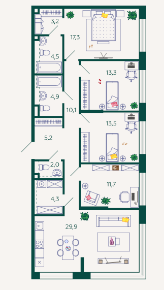Продажа 5-комнатной элитной квартиры в ЖК Shagal. площадь 119.90м2. цена: 49 655 422 руб