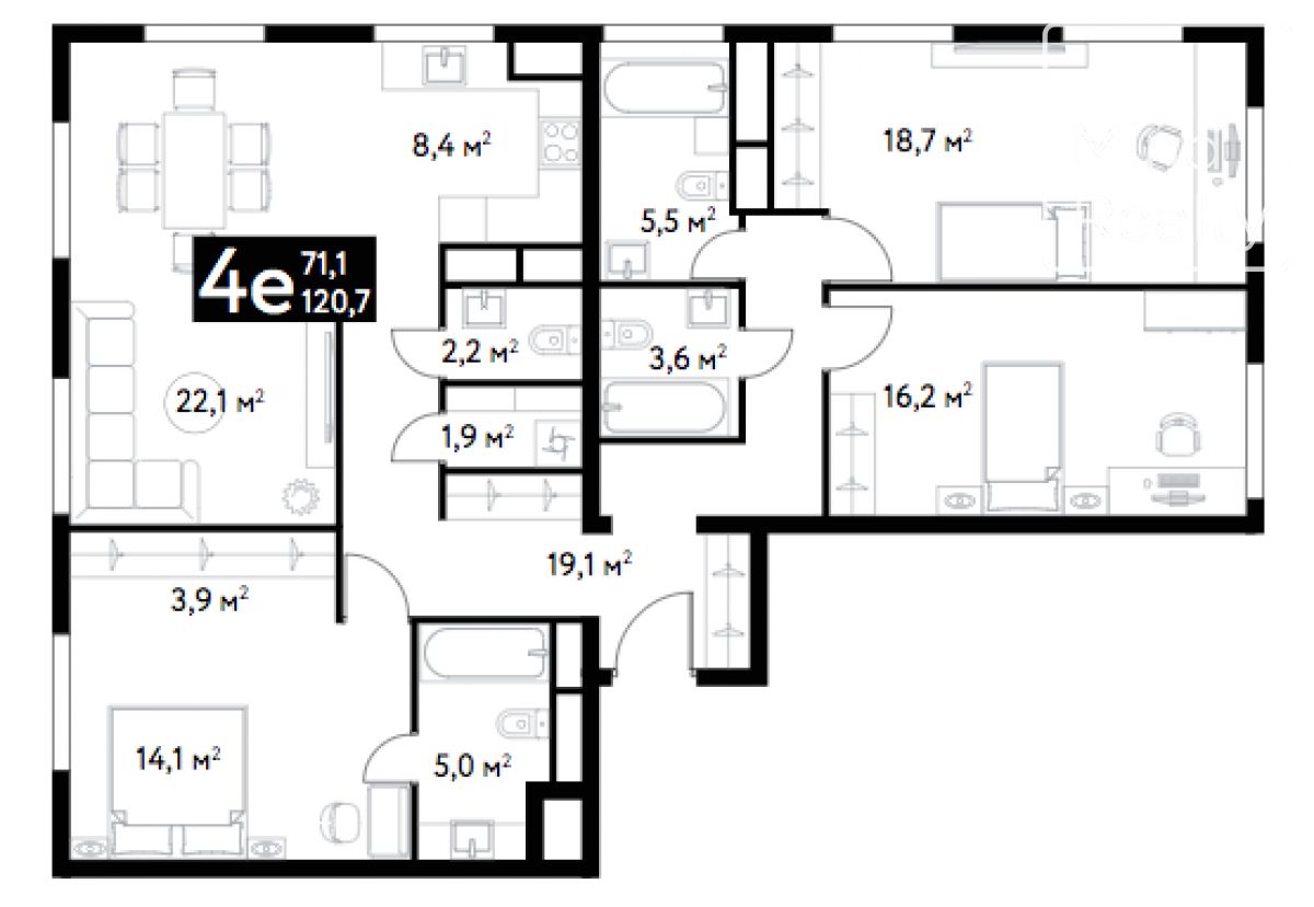 Продажа 4-комнатной элитной квартиры в ЖК Диалог. площадь 120.70м2. цена: 64 947 142 руб