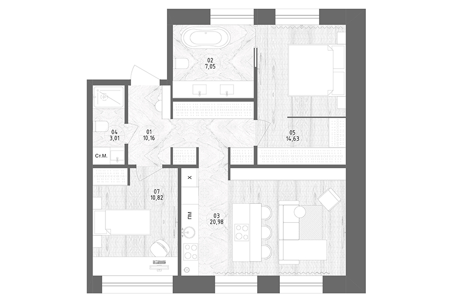 Продажа 3-комнатных  апартаментов в ЖК Verdi, площадь 68.90м2, цена: 27 859 500 руб.