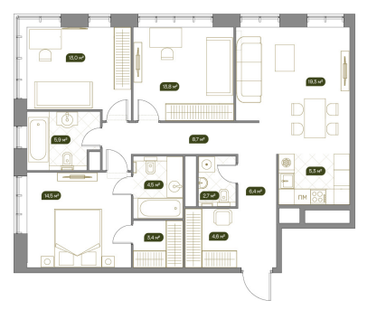Продажа 4-комнатной элитной квартиры в ЖК West Garden. площадь 102.20м2. цена: 61 840 000 руб